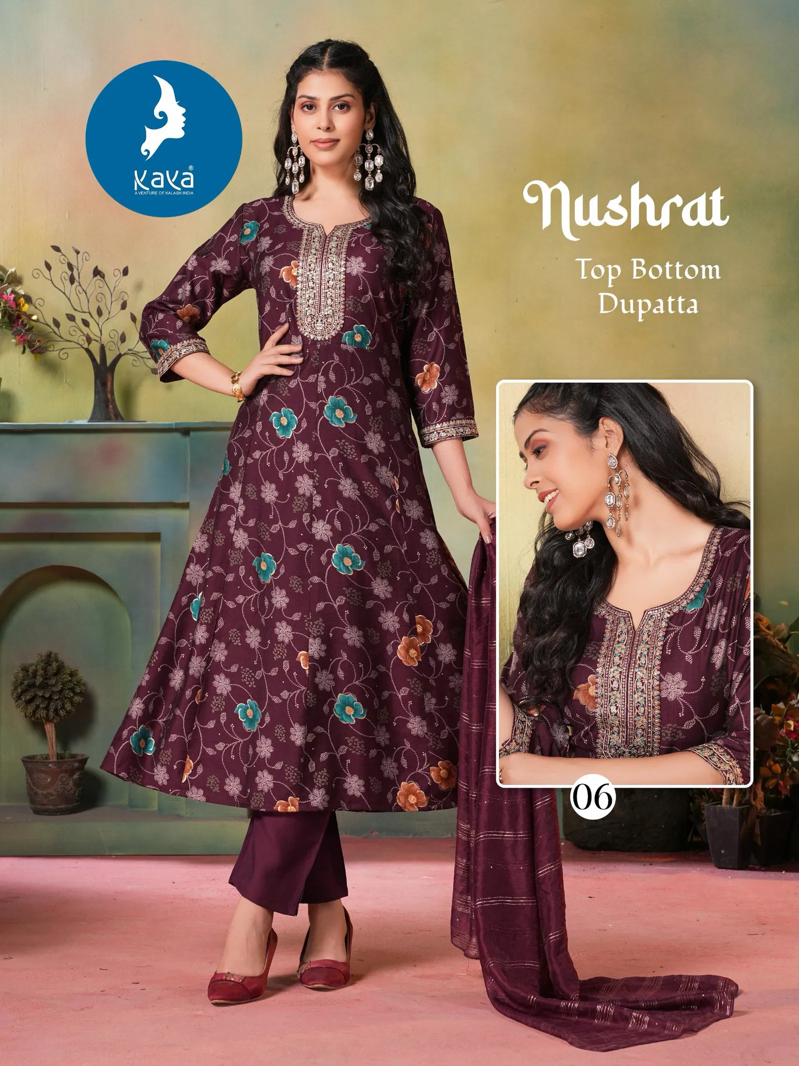 Nushrat By Kaya Veritcal Kurti With Bottom Dupatta Suppliers In India